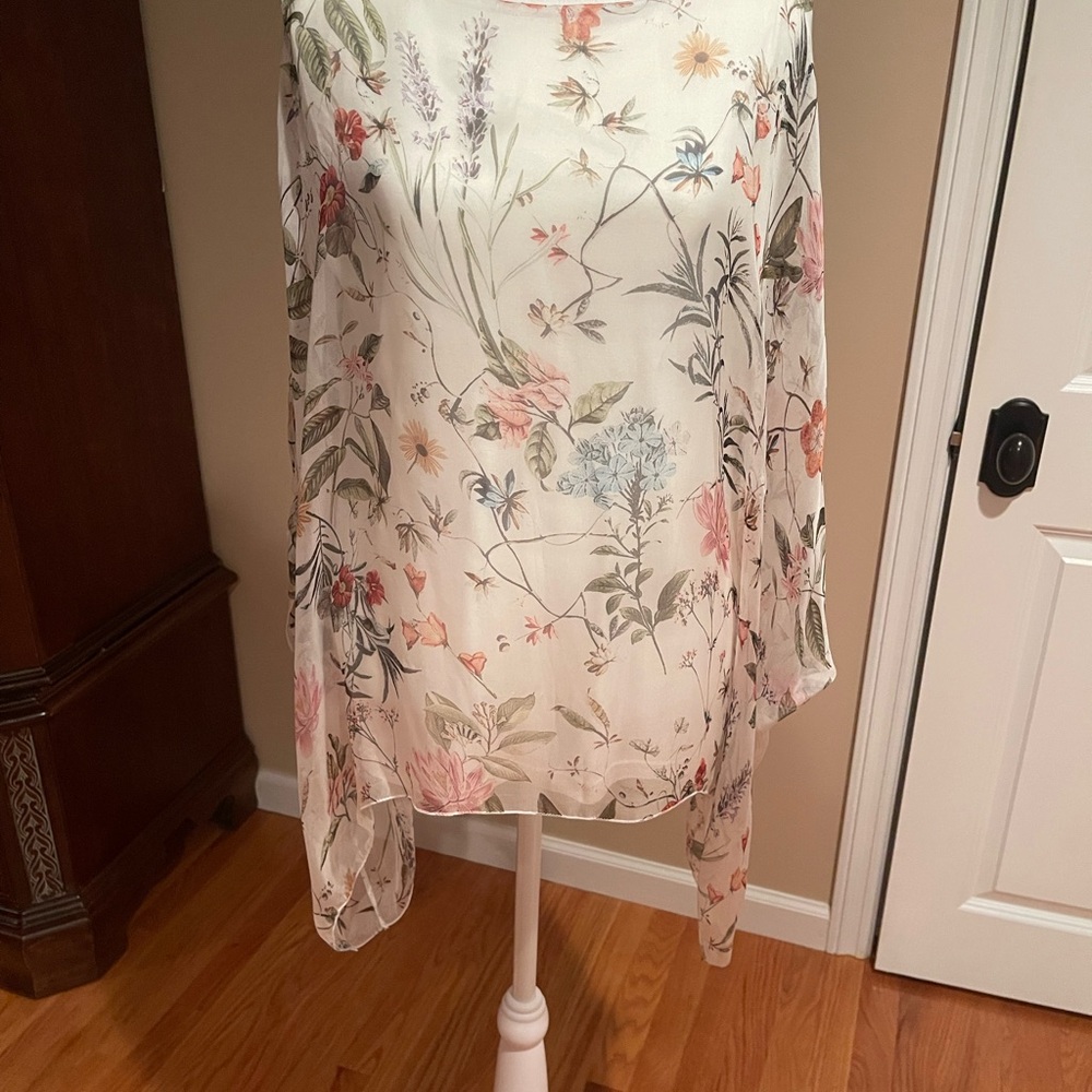 NWOT Viola Borghi Floral 100% Silk Dolman Top Size L